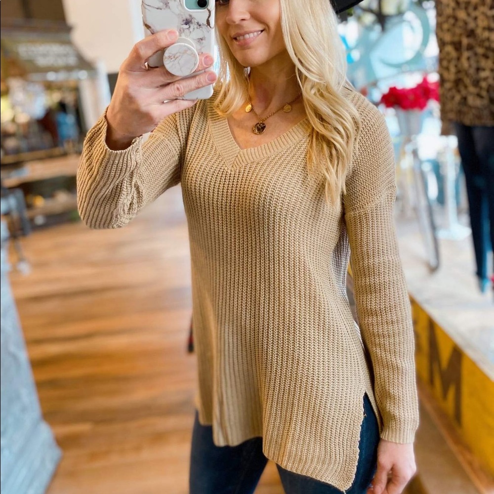 CAN'T DENY IT KNIT SWEATER-KHAKI - Picture 2 of 3